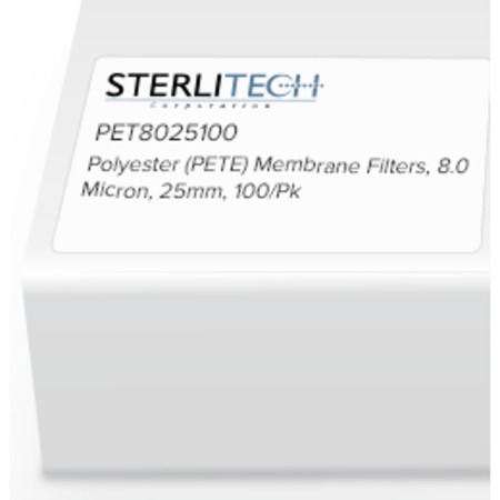 STERLITECH Polyester (PETE) Membrane Filters, 8.0 Micron, 25mm, PK100 PET8025100